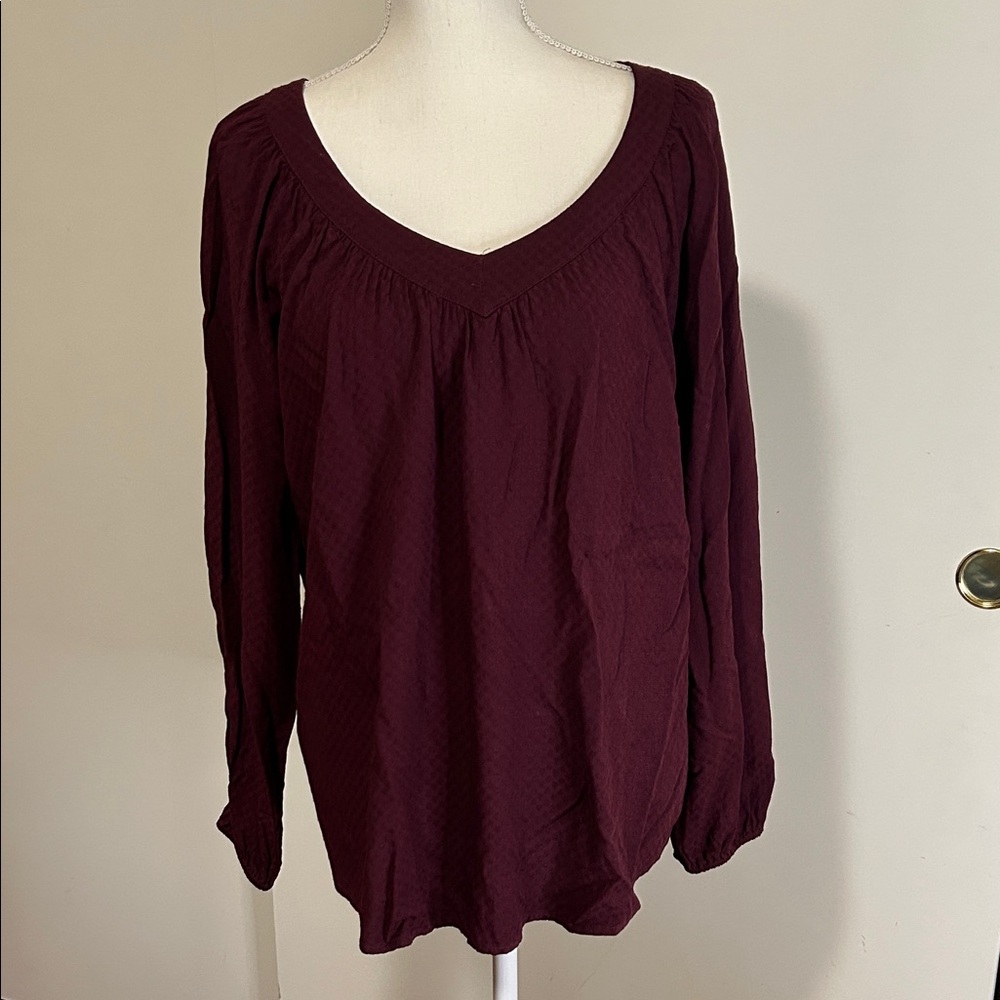 LOFT Long Sleeve V-Neck Tunic - Wine